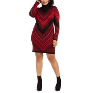 NWT Planet Gold Plus Size Chevron Sweater Mock Neck Dress Long Sleeve Black Red